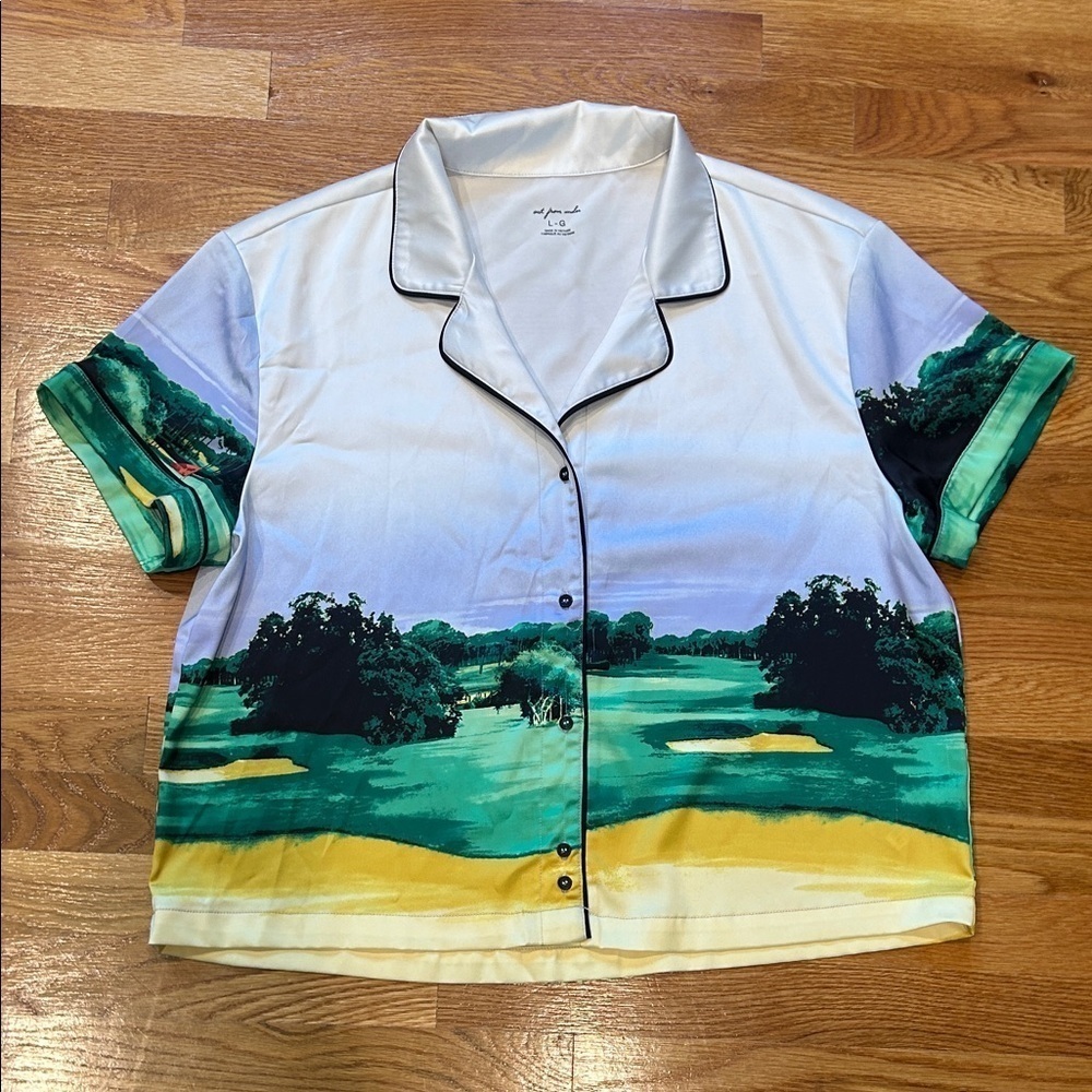 Urban Outfitters Out from Under Satin Green Scenic Button Down Shirt large women